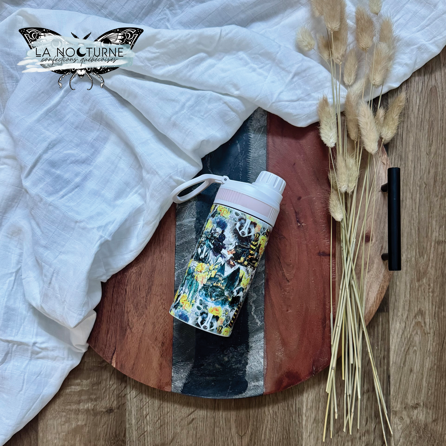 PRÊTE À PARTIR - Gourde isotherme 12 oz pour enfant Blaireau magique