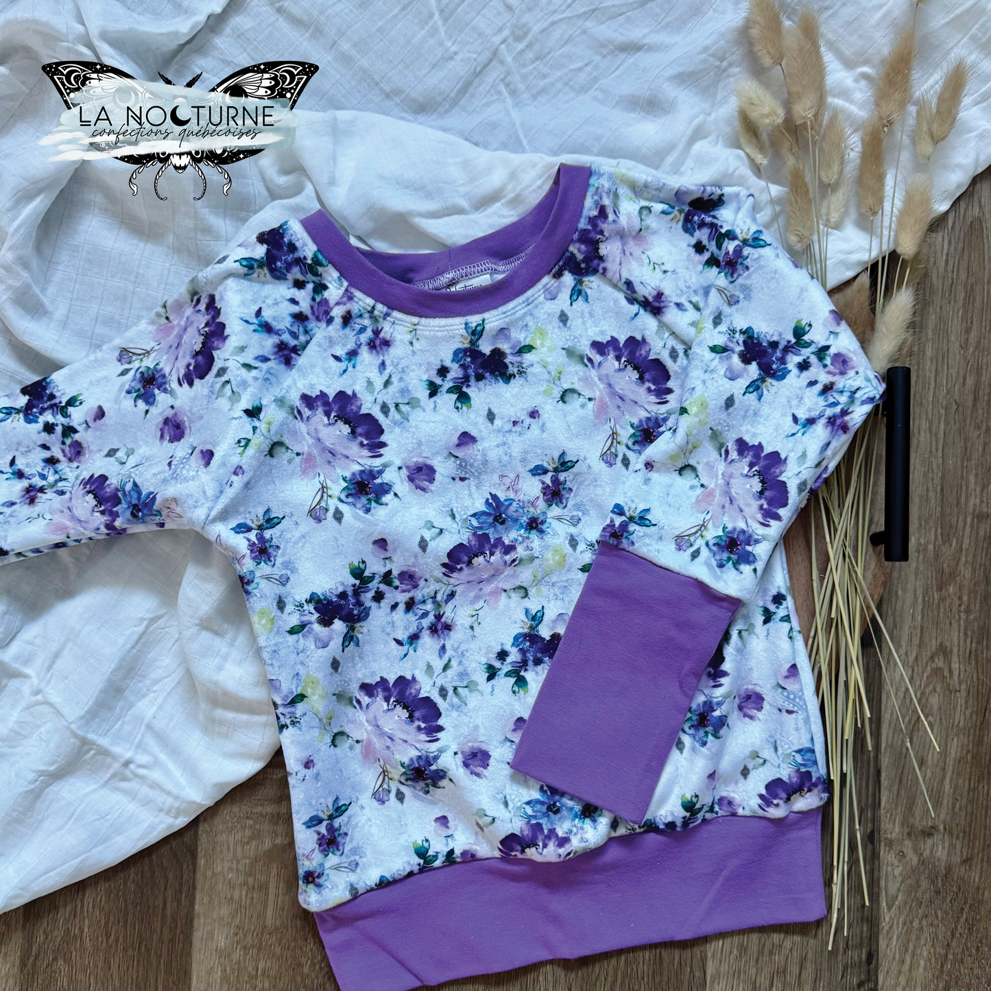 PRÊT À PARTIR - Chandail évolutif à manches longues en squish Fleurs & dentelle 3-6T