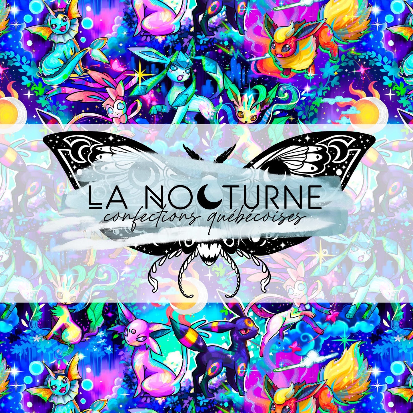 PRÊTE À PARTIR - Couverture ''Doudouce'' simple épaisseur Eeveelutions scintillants (moyenne)